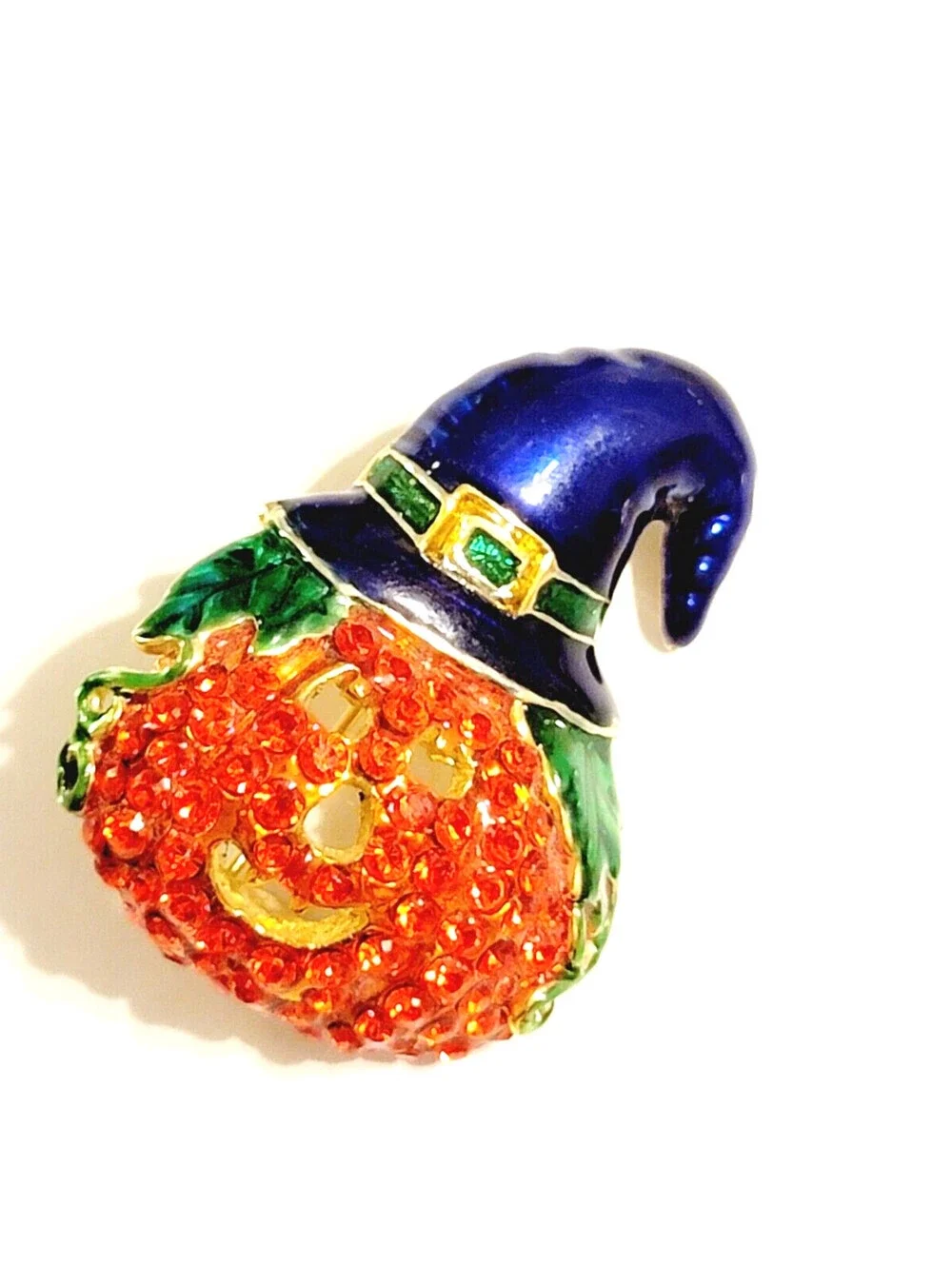 Rhinestone Halloween Brooch Pin Pumpkin Orange Enamel Festive Jewelry h-100
